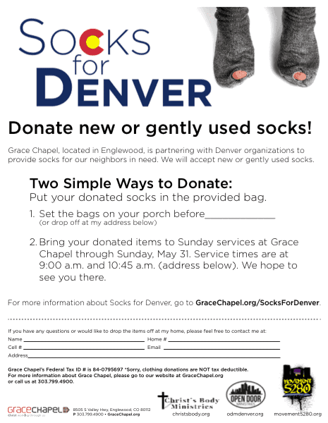 socks for denver community flyer icon grace chapel socks flyer